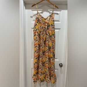 Ophelia Roe Drawstring Waist Smocked back Sundress Flounced Yellow Floral Sz XL
